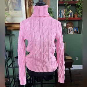 Ralph Lauren Pink Cable Knit Turtleneck Sweater